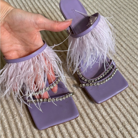 FINAL SALE - REVOLVE song of style Purple Feathered Sandals with Rhinestones - Picture 5 of 8